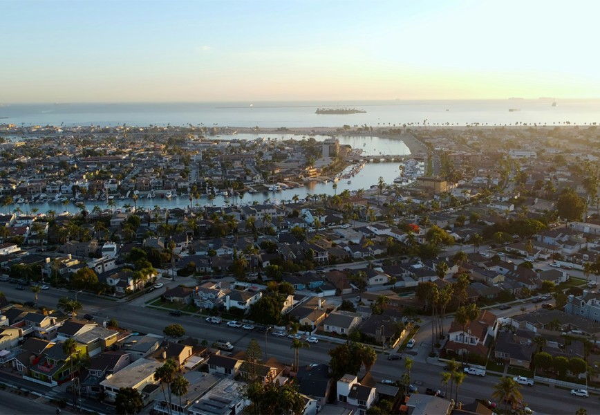 Aerial view of city buildings during daytime at Long Beach, CA, the most nature deprived city in the US