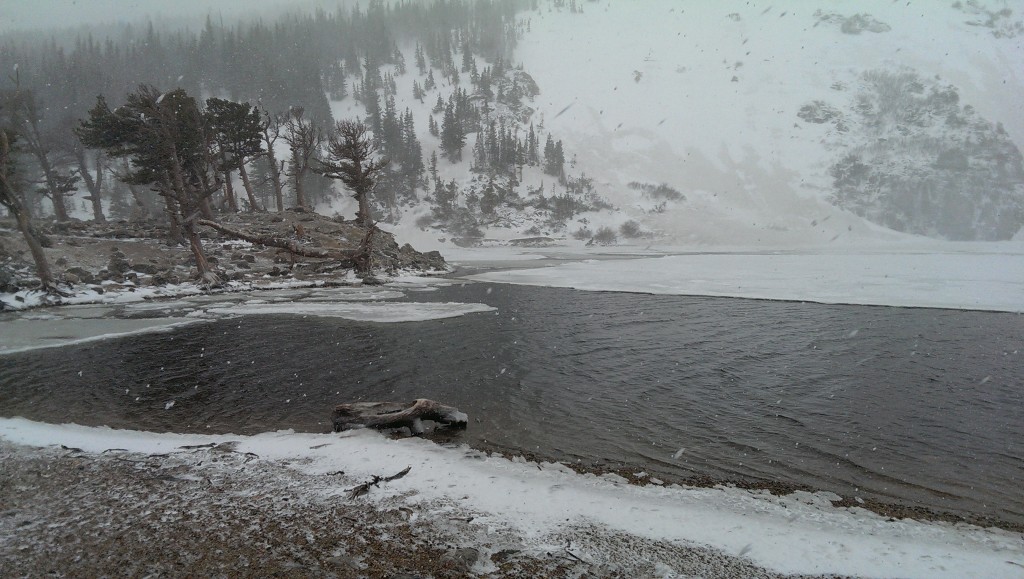 A frozen lake from St. Mary's Glacier