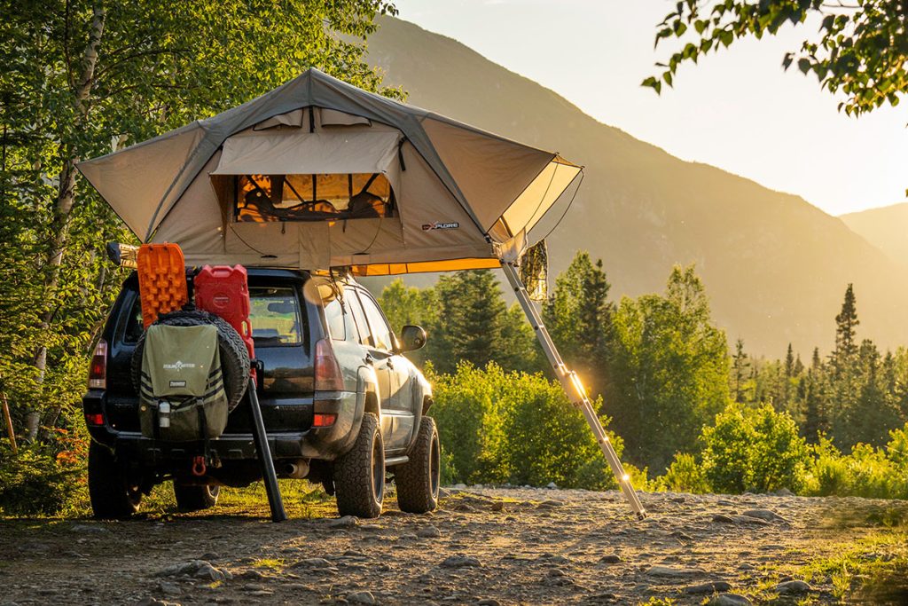 Jeep parcked in nature at sunset