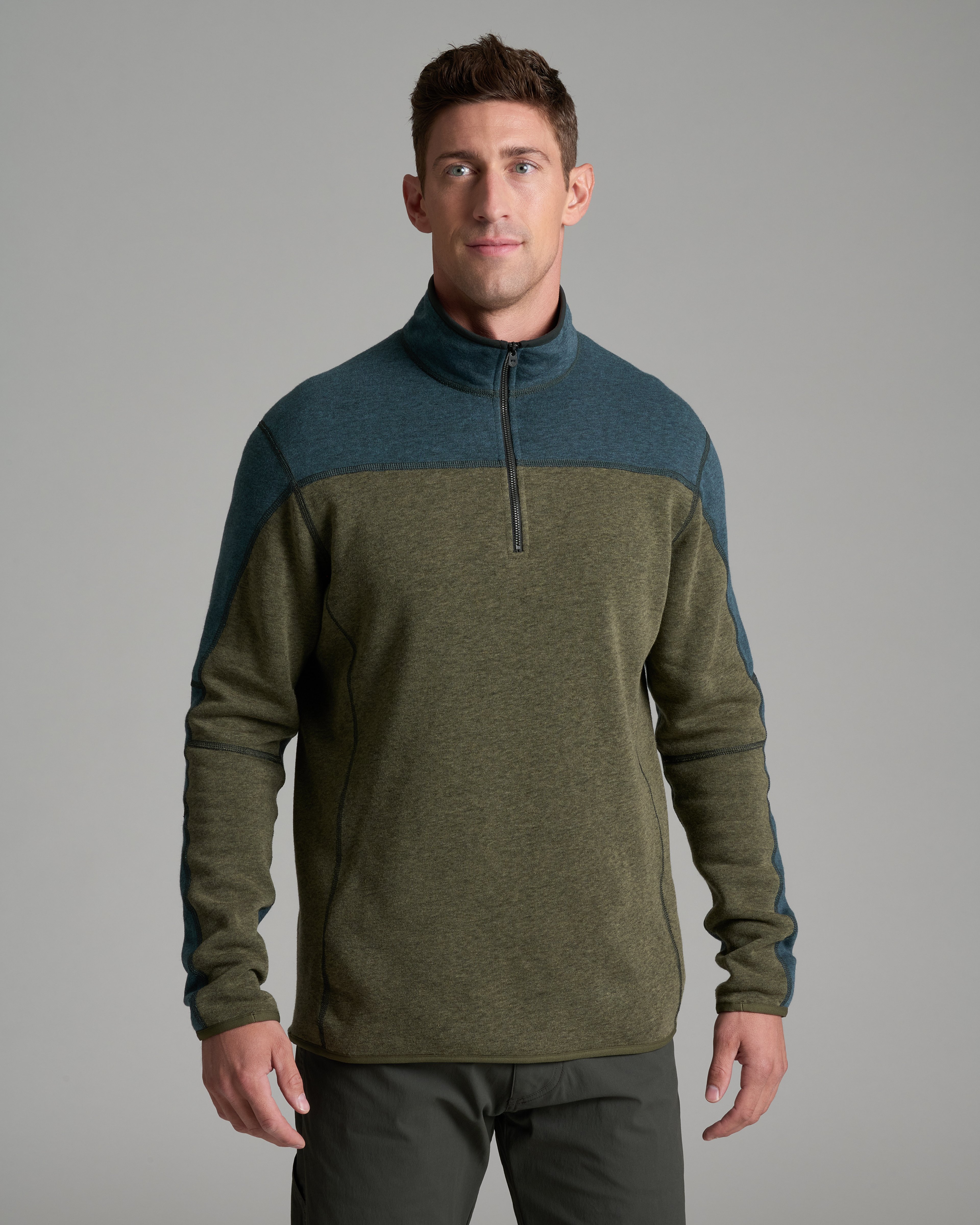 KUHL Revel Colorblock 1/4 Zip STORM BLUE / MOSS STONE Front