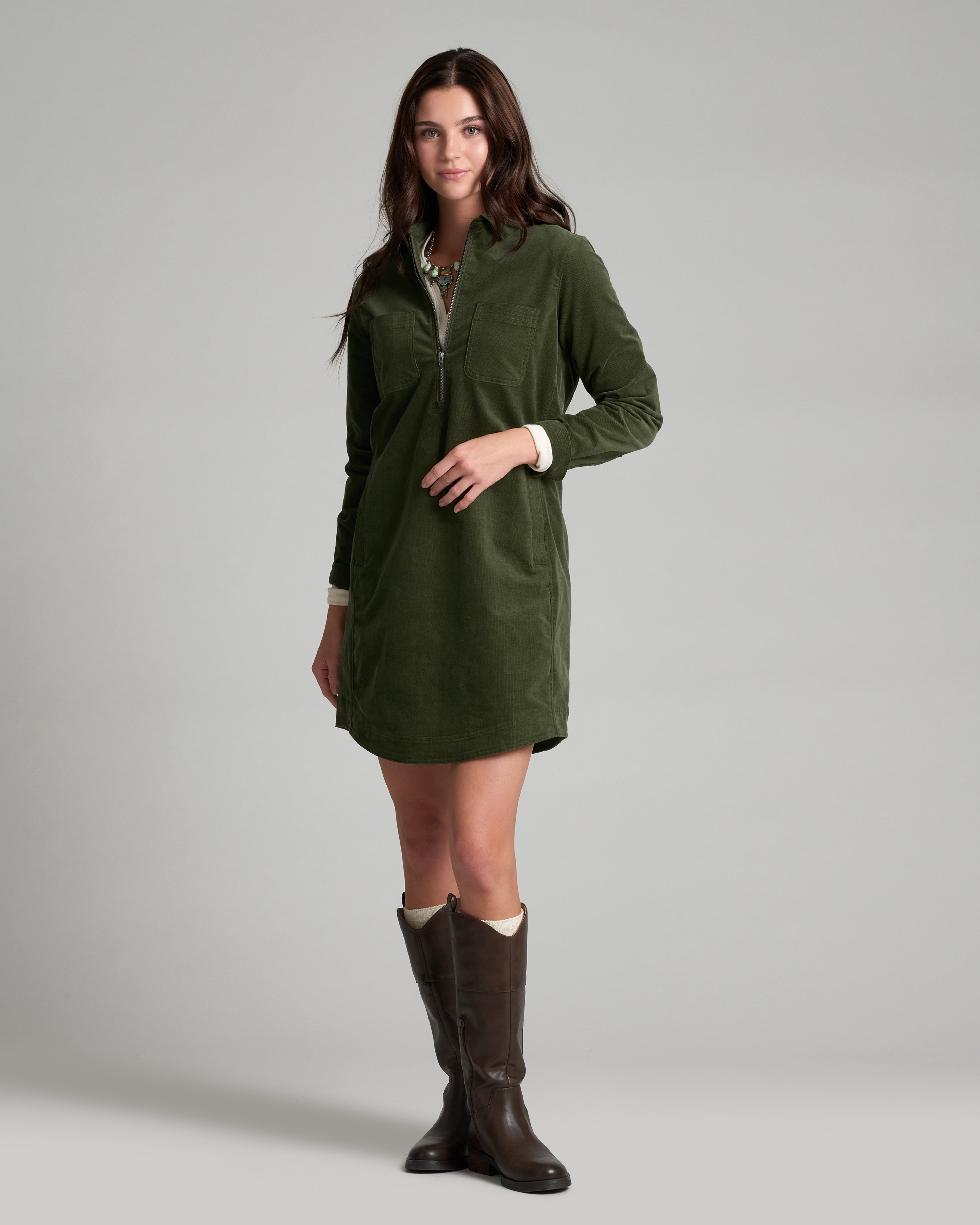 KUHL Lydia Cord Dress DARK MOSS Front